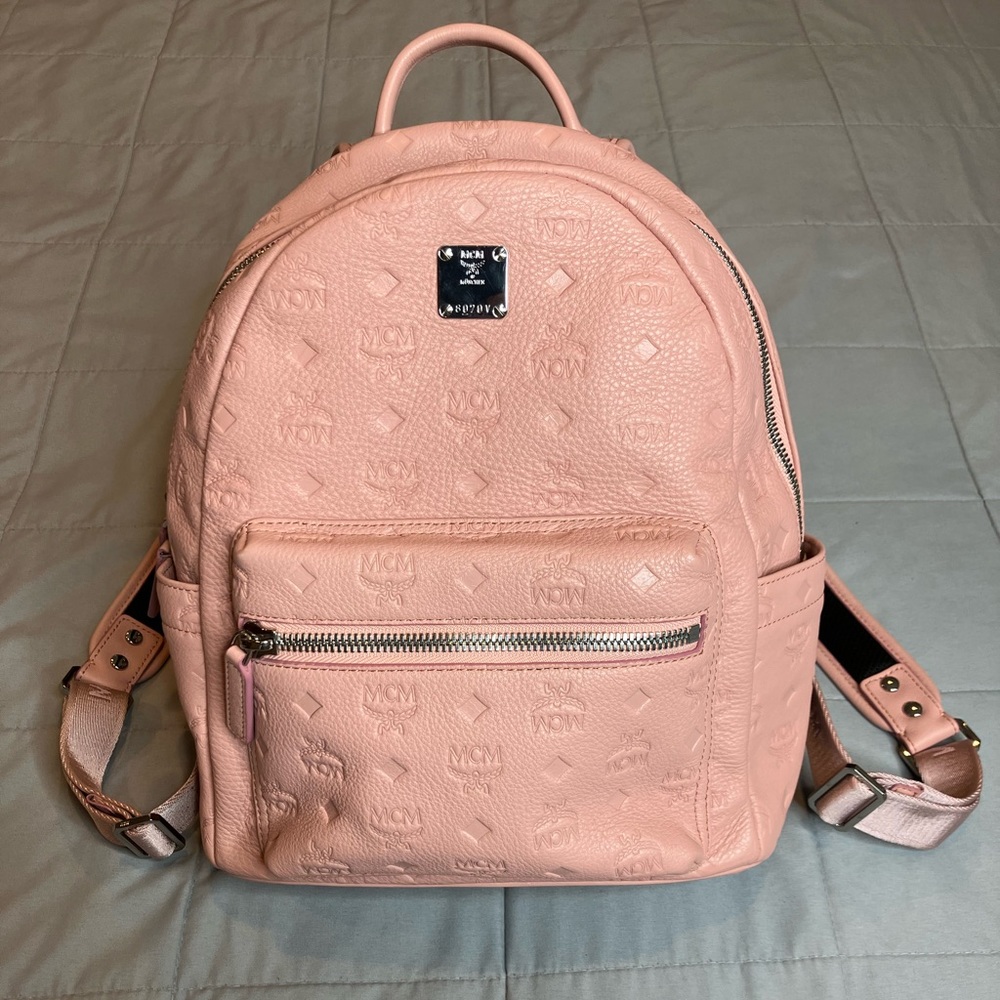 MCM Calfskin Ottomar Monogram Pink Leather Backpack AUTHENTIC